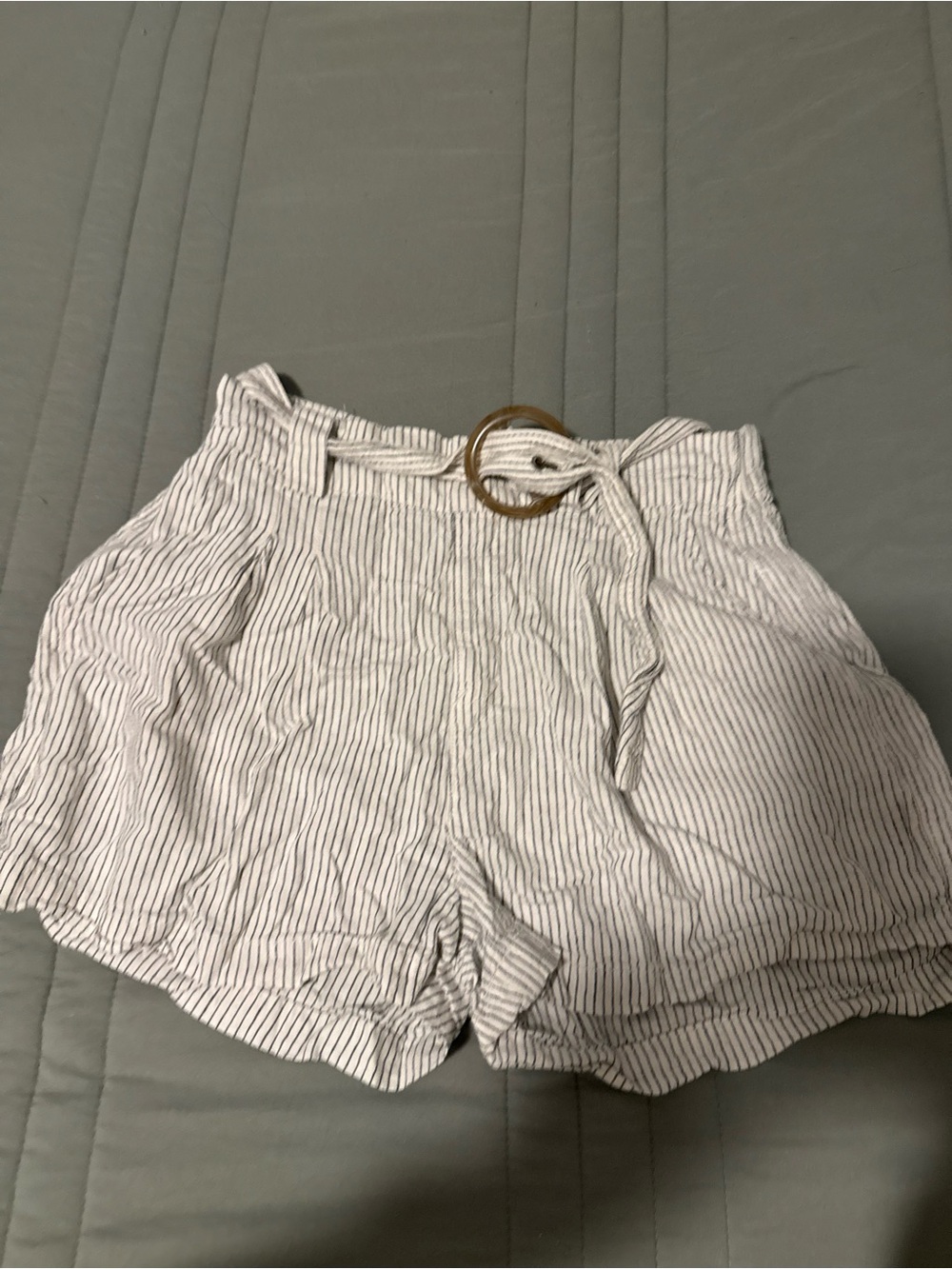 Wallflower White Shorts with Navy Pinstripes and Belt
